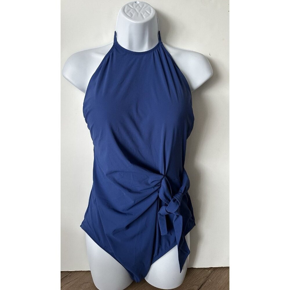 NWT- Gottex 'Luna' High-Neck Halter One-Piece‎ Swimsuit, Cobalt Blue - Size 16